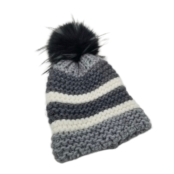 Nardi & Tagliaferri Wool Alpaca Blend Chunky Knit Hat Wild Pom Beanie Black Gray - Picture 1 of 11